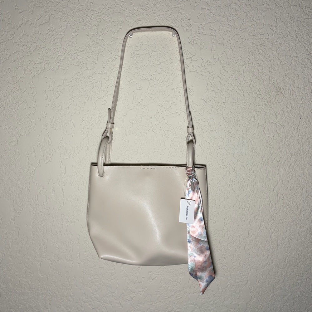 NWT Beige Shoulder Bag with Scarf Detail
